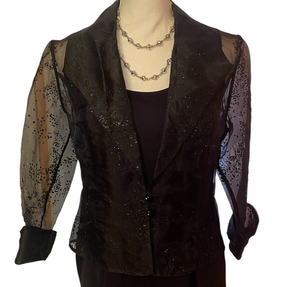 R & M Richards by Karen Kwong Sheer 3/4 Sleeves Glitter Party Jacket BLK SZ 10 - Picture 1 of 7